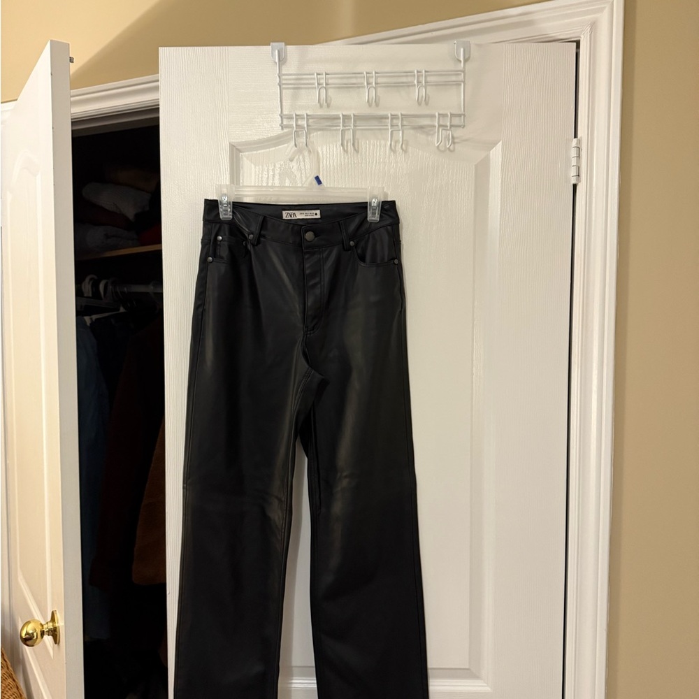 Zara Black Leather Flare Pants